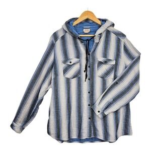 Boston Traders Striped Cotton Chambray Shaket‎ Jacket Hoodie Preppy XXL